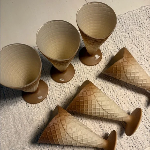 6 Pcs Vintage Bormioli Rocco Gelato Dessert Bowls waffle cones Made in Italy NEW - Picture 6 of 8